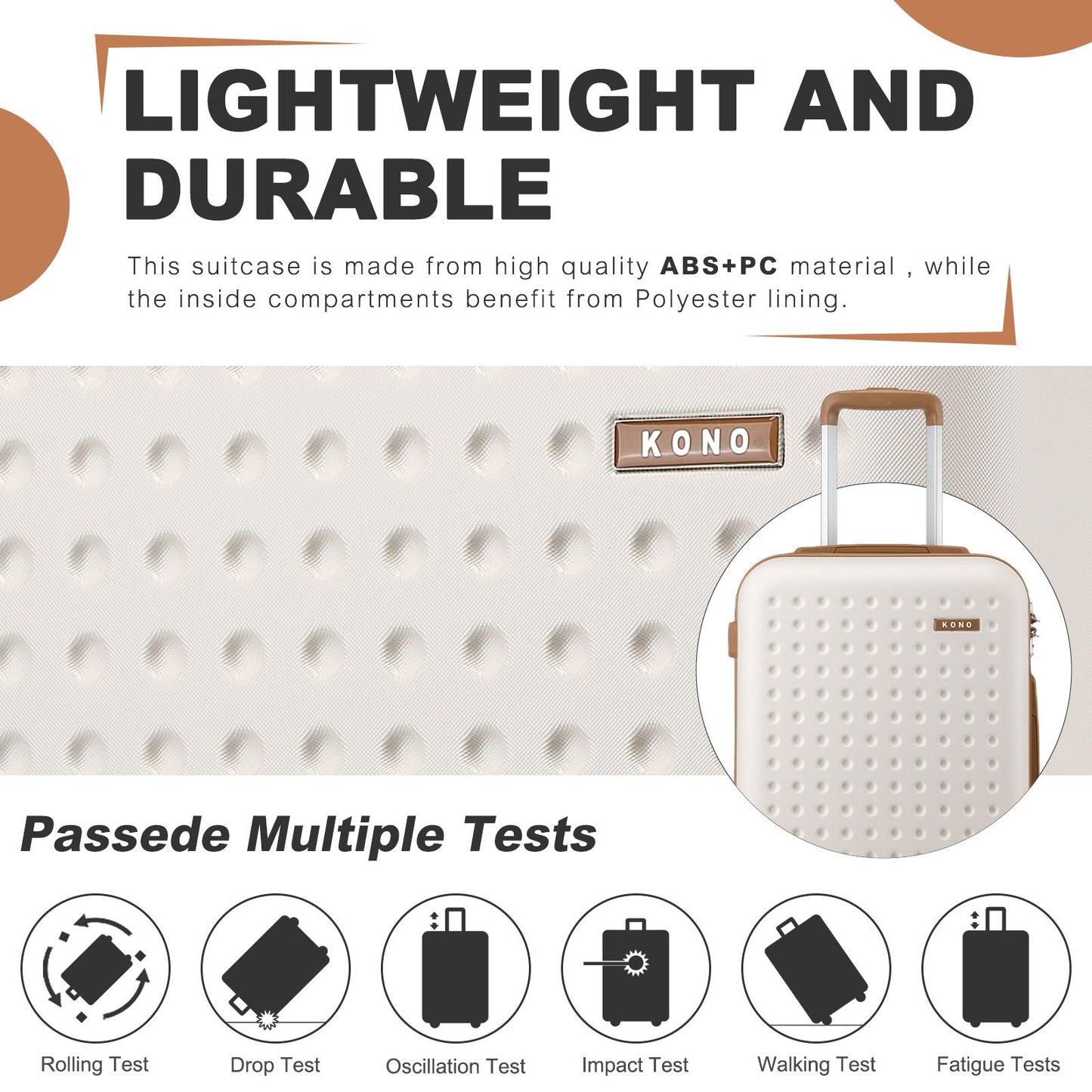Set di 4 Valigie da 14/20/24/28 pollici Kono Elegante in ABS+PC a Pois con Guscio Rigido e Serratura TSA, Set di 4 Pezzi con Valigetta da Toilette, Bagagli da Viaggio Durevoli con Serratura TSA e Ruote Silenziose