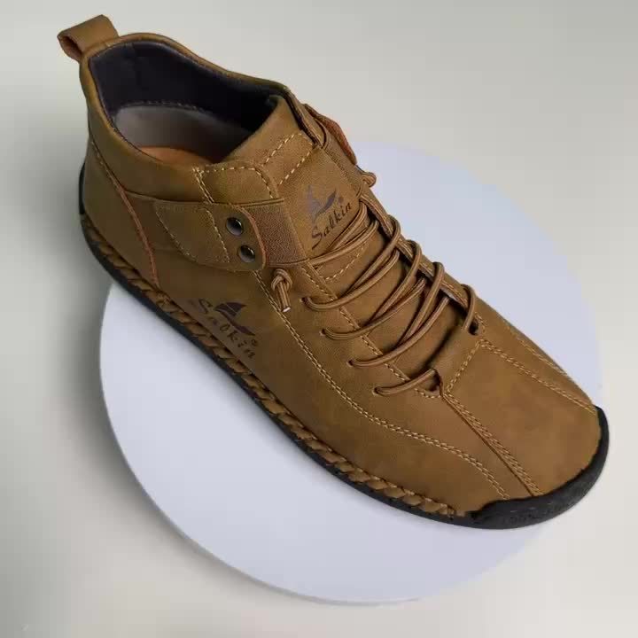 Stivali Casual da Uomo Taglie Forti Fatti a Mano - Verde Oliva, Tomaia Sintetica Resistente & Suola in Gomma, Scarpe Comode per Esterni & Escursionismo con Chiusura a Strappo, Stivali da Trekking