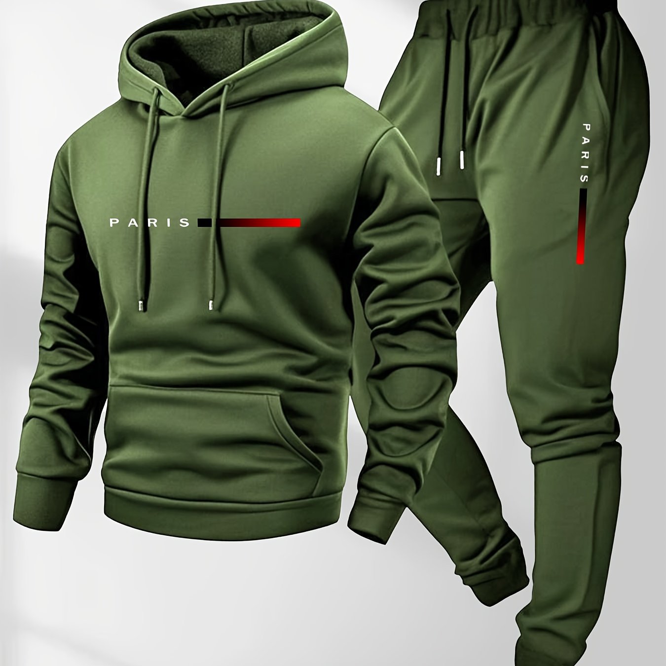 Set da Uomo con Felpa con Cappuccio e Pantaloni Sportivi con Coulisse e Stampa della Parola PARIS