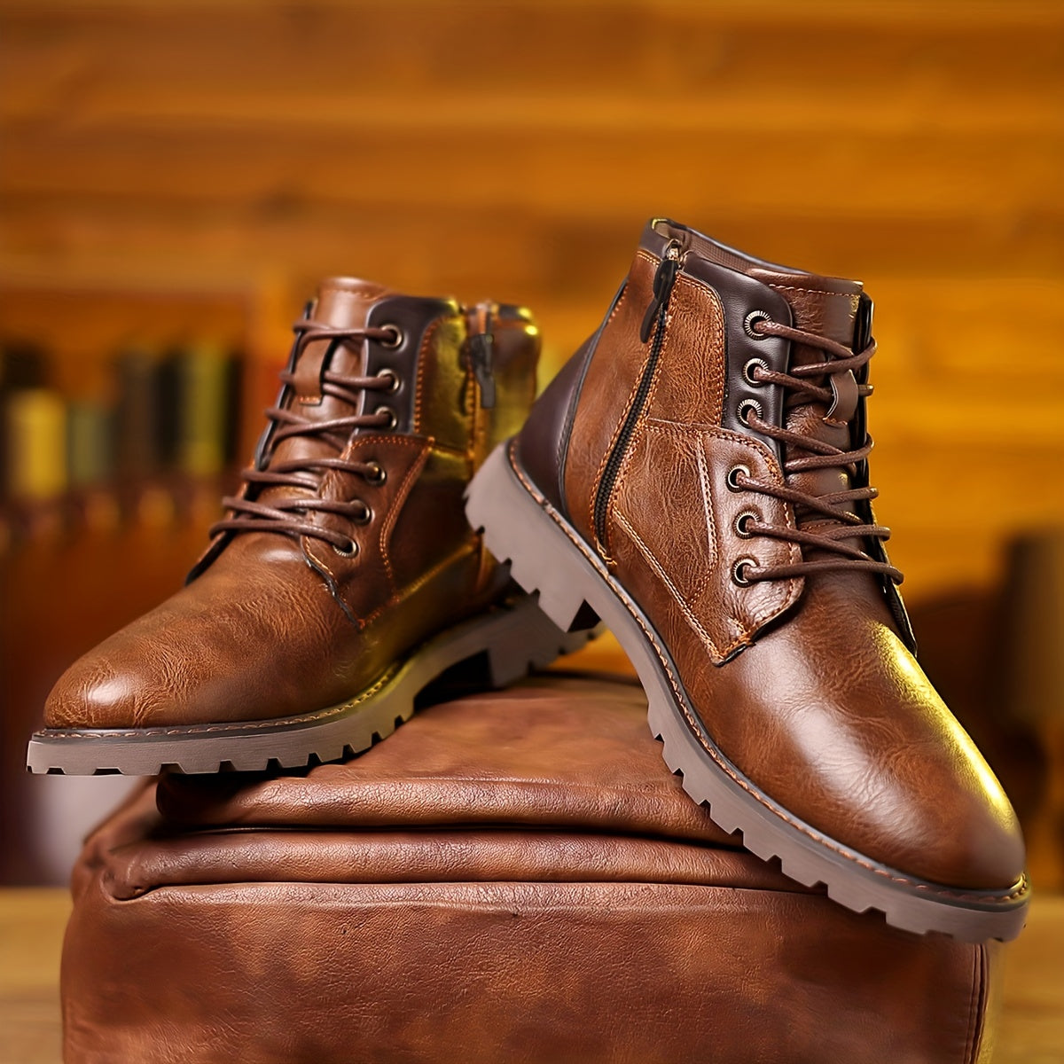 Stivali Stringati Da Uomo, Scarpe Da Passeggio Casual Con Cerniere, Stivali Ispirati Agli Stivali Di Servizio