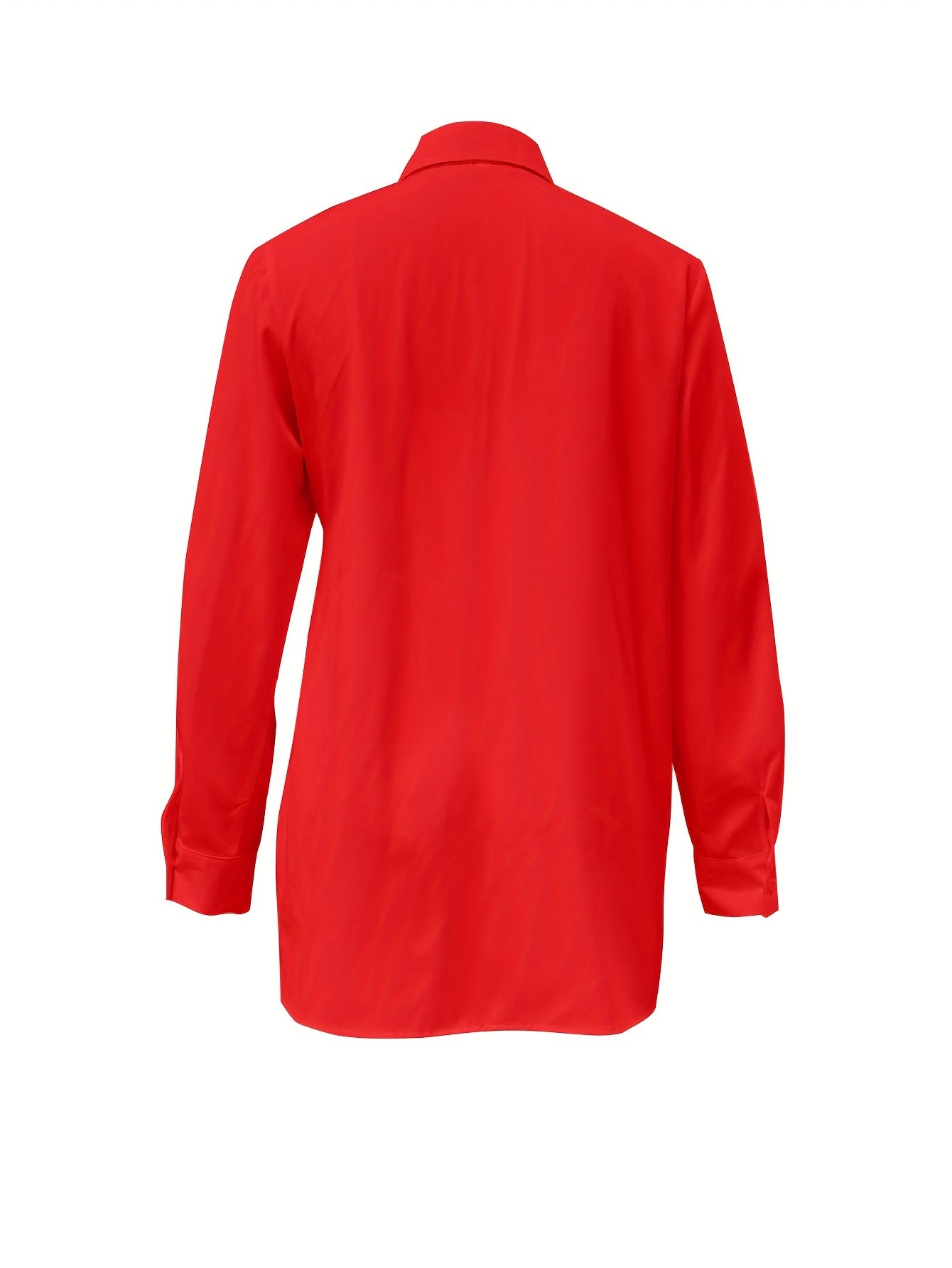 Women'S Casual Solid Color Long Sleeve Shirt, 100% Polyester, Lapel Collar, Button Front, All Season Woven Fabric, 117 gsm - Versatile Adult Shirting