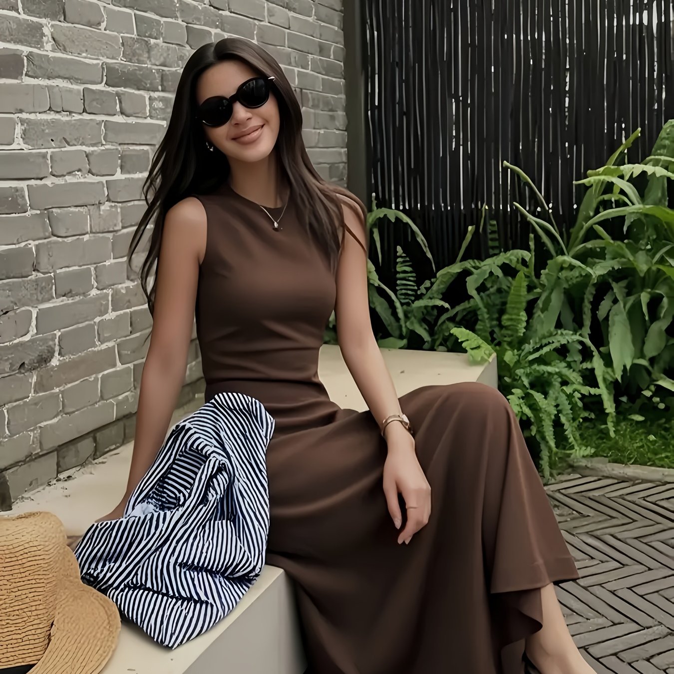 Women's Elegant Sleeveless Maxi dress - Formal to Casual Outfits, Machine Washable Deep Brown Dress for Vacation, Office, Parties - Flattering Fit Everyday & Special Occasions