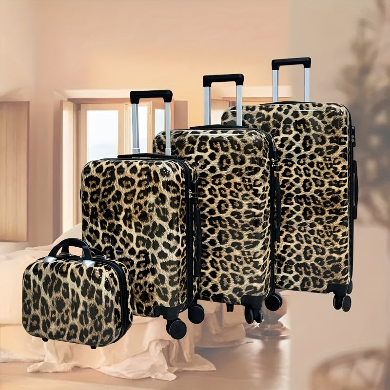 Valigia con Motivo Leopardo 14+20+24+28 14+20 Pollici con Ruote Girevoli a 360°, Borsa a Mano in Materiale ABS+pz, Confezione Regalo per Compleanno