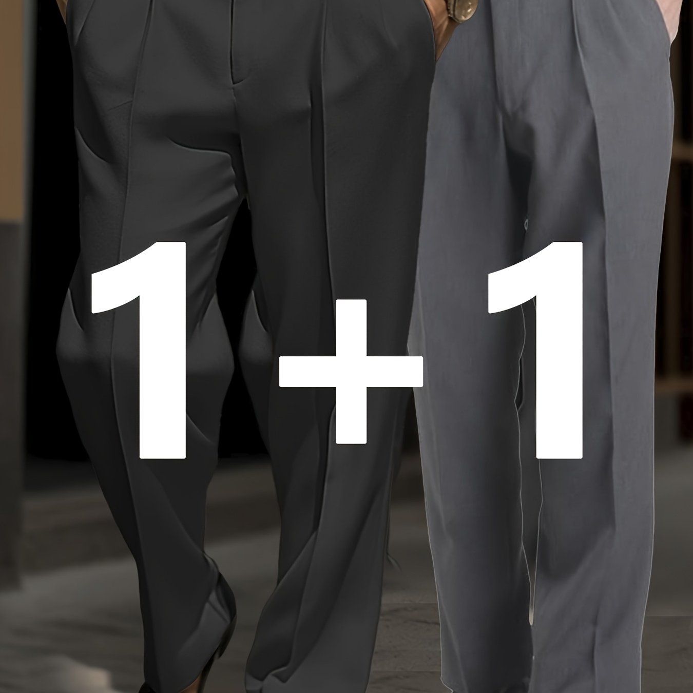 1+1 Set di 2 Pezzi Pantaloni Chino Casual Uomo Loose-Fit per Business