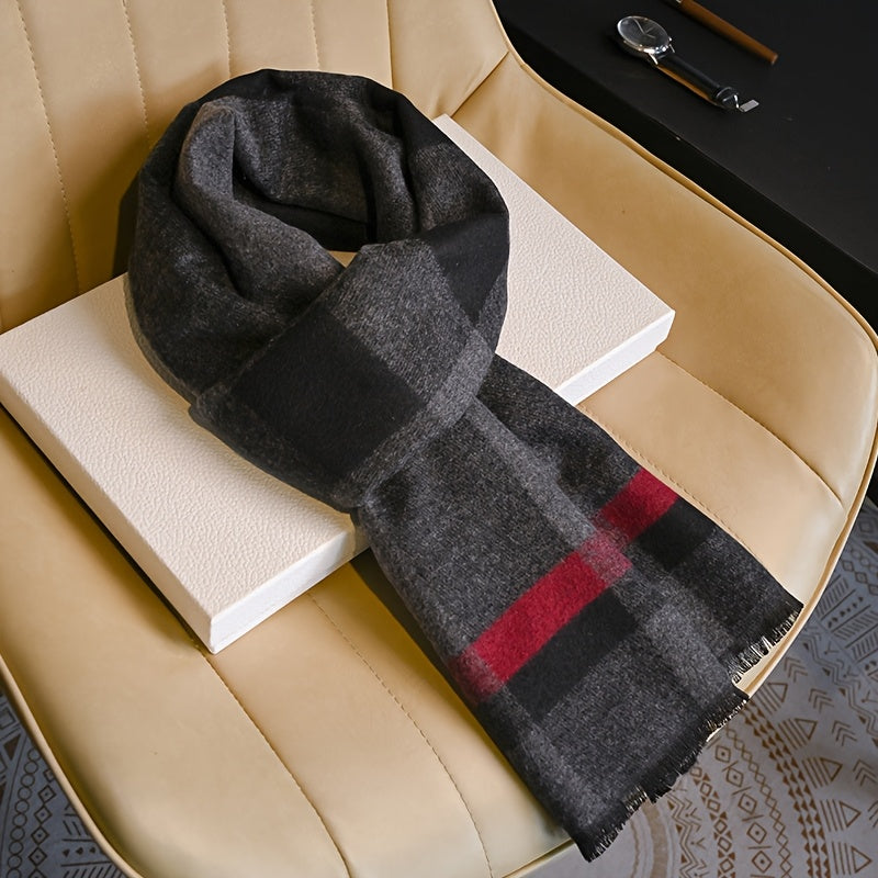 Sciarpa invernale spessa e calda a quadri da uomo e da donna - Elegante marrone/rosso, scaldacollo morbido e confortevole per attività all'aperto, accessorio invernale | Elegante scaldacollo | Texture morbida