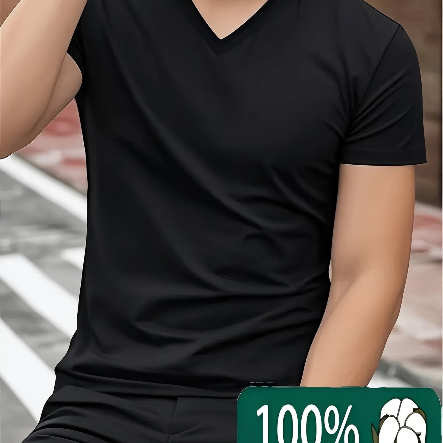 T-shirt da uomo 100% con scollo a V e maniche corte - T-shirt casual estivo traspirante, vestibilità regolare, bianco solido, medio stretch per abbigliamento casual, comodo e alla moda, T-shirt da tutti i giorni | T-shirt con scollo a V | Tessuto medio st