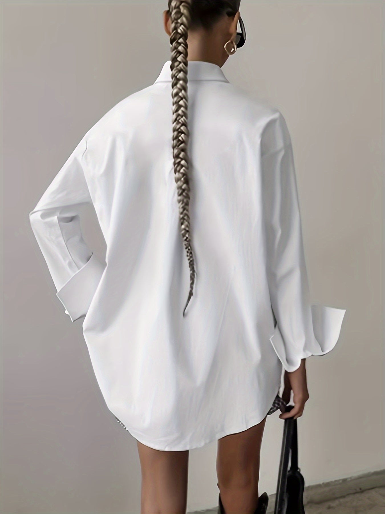 Stile Senza Sforzo, Camicia Bianca Elegante da Donna con Tasca - Manica Lunga, Colletto con Bottoni, Poliestere Non Elasticizzato - Lavabile in Lavatrice