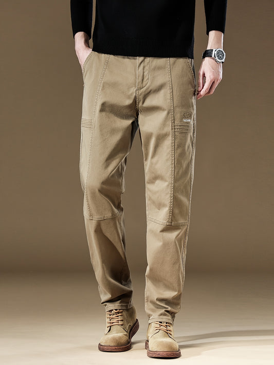 Pantaloni cargo casual da uomo - Vestibilità ampia, vita con coulisse, più tasche, beige, comfort per tutte le stagioni, perfetti per attività all'aperto, pantaloni da esterno | Pantaloni con vestibilità rilassata | Tasche funzionali