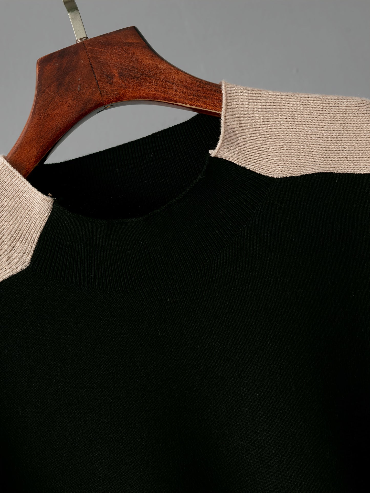 Set casual da donna 2025 - Maglione a mezza gola beige con bordo nero e pantaloni a gamba larga, elegante maglieria per la primavera e l'autunno, abbigliamento casual|Stile casual|Costruzione, Maglieria da donna, Abito formale per donna, Abito casual e el