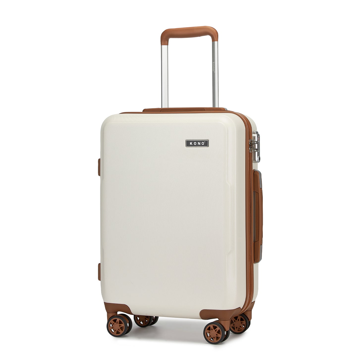 1Pcs di Valigia Kono da 20/24/28 pollici in Crema e Marrone, Bagaglio a Mano Piccolo in PC + ABS con Guscio Rigido Leggero e Durevole, con Doppie Ruote Girevoli, Serratura di Sicurezza TSA, Regalo per le Vacanze di Ritorno a Scuola, Manico Telescopico, Ru