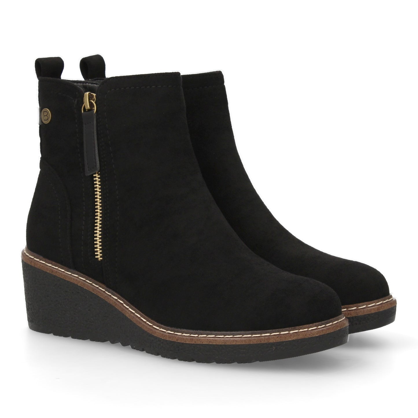 Stivaletto con Zeppa Donna, Design Comodo ed Elegante. Dettagli Cuciti con Chiusura a Cerniera e Linguetta Posteriore. Perfetto per Autunno e Inverno