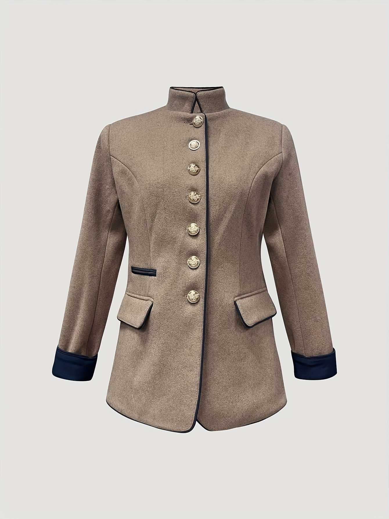 Women'S Vintage Blazer - Elegant Brown Button Front Jacket, Structured H-Silhouette, Long Sleeve Office & Party Coat for Fall/Winter, Formal Events & Everyday Chic Outfits, Ladies Blazer, Seasonal Fashion, Retro Style Jacket, Detailed Button Design