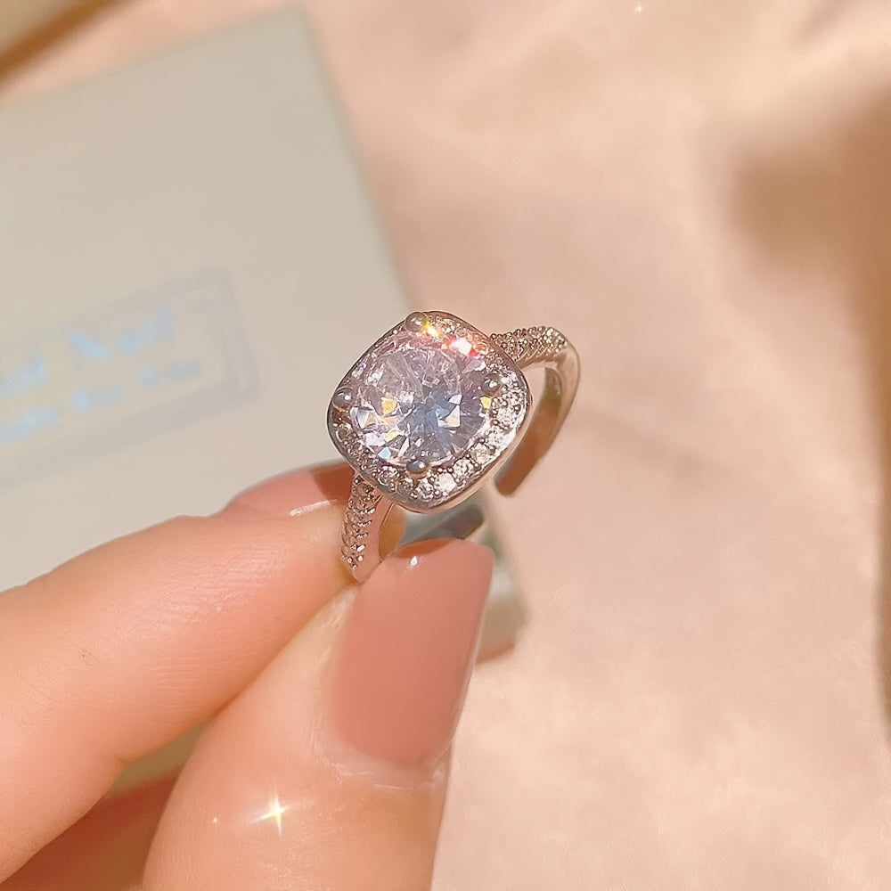 3pezzo Set di gioielli in argento placcato 925 con moissanite elegante per donne - Stile minimalista lussuoso con anello aperto, orecchini a clip, collana, perfetto per l'uso quotidiano e come regalo