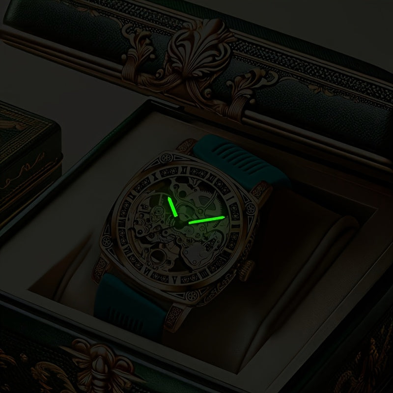 1pc Orologio meccanico a tourbillon intagliato in stile elegante per uomo giovane, senza batteria