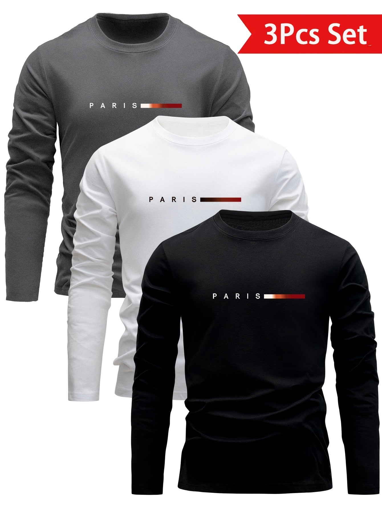 3 Pezzi Magliette Uomo Manica Lunga 100% Cotone, Versatili ed Eleganti per Primavera/Autunno Abbigliamento Autunnale Outfit Quotidiano T-Shirt Classico Design Minimalista Stoffa Traspirante Cuciture Resistenti Confezione Multipla Camicie da Donna Indument