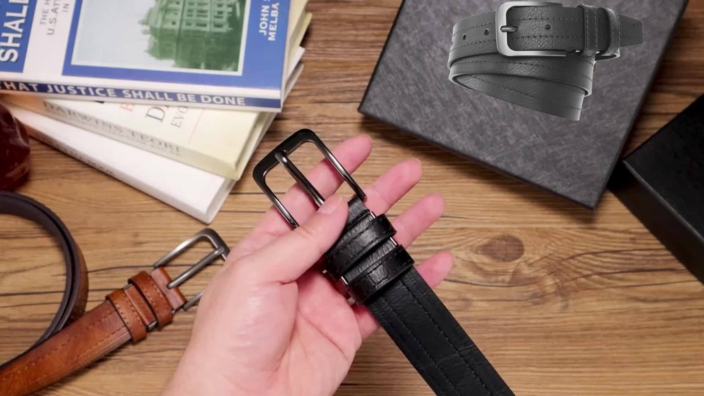 2pz Cinture di Lusso FLAGIA da Uomo - Fibbia Quadrata Regolabile, Perfette per Jeans e Pantaloni Formali, Materiale Elegante in PU, Nero & Marrone Scuro, Ideali per San Valentino o Carnevale