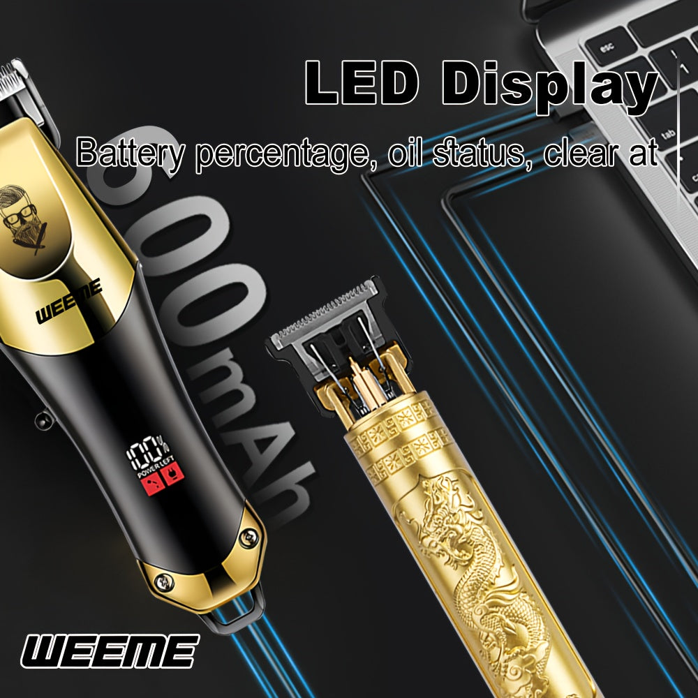 WEEME Set di 3 pezzi per taglio capelli elettrico da uomo, set per parrucchiere domestico, tagliacapelli USB ricaricabile, testina in lega, display LCD, forma intagliata, ideale per casa e viaggi, regalo per la Festa del Papà