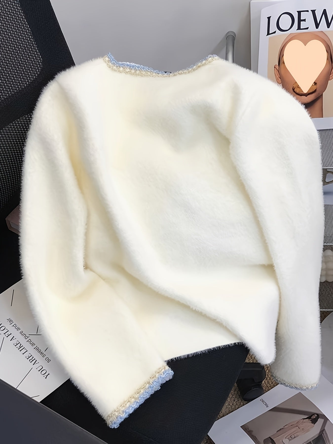 Taglia Plus - Cardigan elegante ispirato alla Francia con velluto di visone finto, maniche lunghe e bottoni sul davanti - Colletto casual ma chic, tessuto a media elasticità, perfetto per l'autunno/inverno, Cardigan taglia Plus