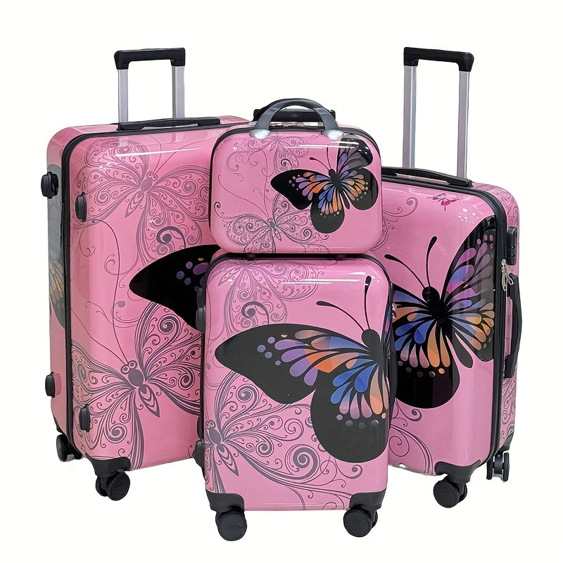 Valigia con Motivo Leopardo 14+20+24+28 14+20 Pollici con Ruote Girevoli a 360°, Borsa a Mano in Materiale ABS+pz, Confezione Regalo per Compleanno