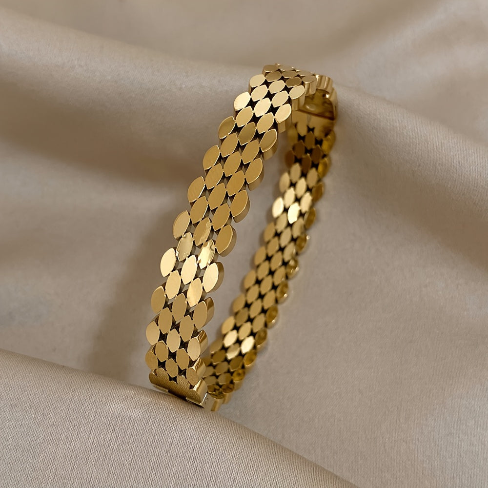 1pz Braccialetti Ovale Multistrato in Acciaio Inossidabile Dorato per Uomini e Donne, Gioielli Geometrici Chic Impermeabili, Regali