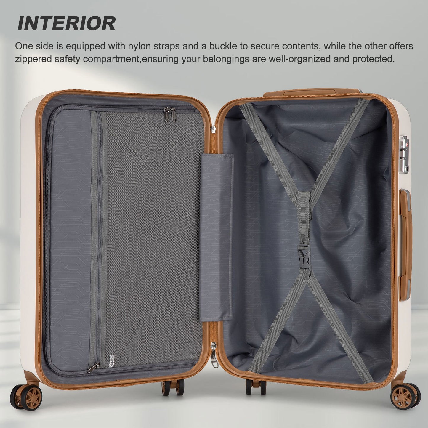 Set di 4 Valigie da 14/20/24/28 pollici Kono Elegante in ABS+PC a Pois con Guscio Rigido e Serratura TSA, Set di 4 Pezzi con Valigetta da Toilette, Bagagli da Viaggio Durevoli con Serratura TSA e Ruote Silenziose
