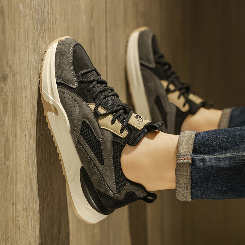 Scarpe da Ginnastica Invernali Uomo Retro di Alta Qualità - Suola Spessa e Resistente, Tomaia in PU Beige & Nero con Lacci Bassa, Ideali per Palestra o Casuale (Autunno/Inverno)