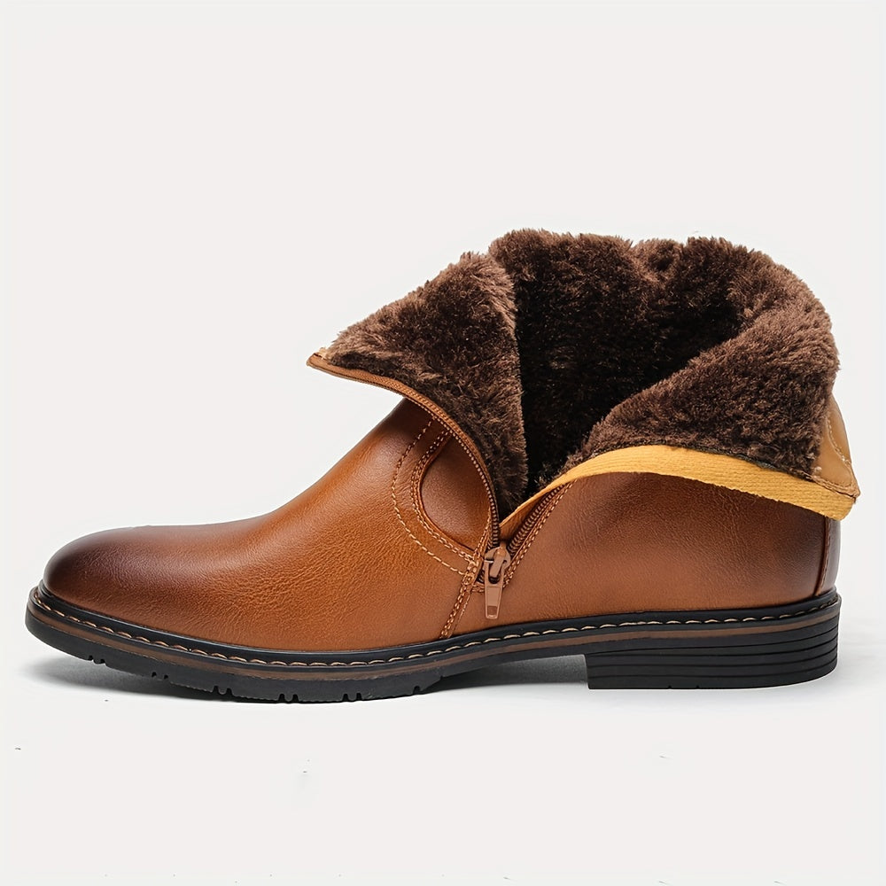Stivali Termici Da Uomo Con Cerniere, Stivali Foderati In Pelliccia Sintetica, Scarpe Da Passeggio Casual, Stile Preppy
