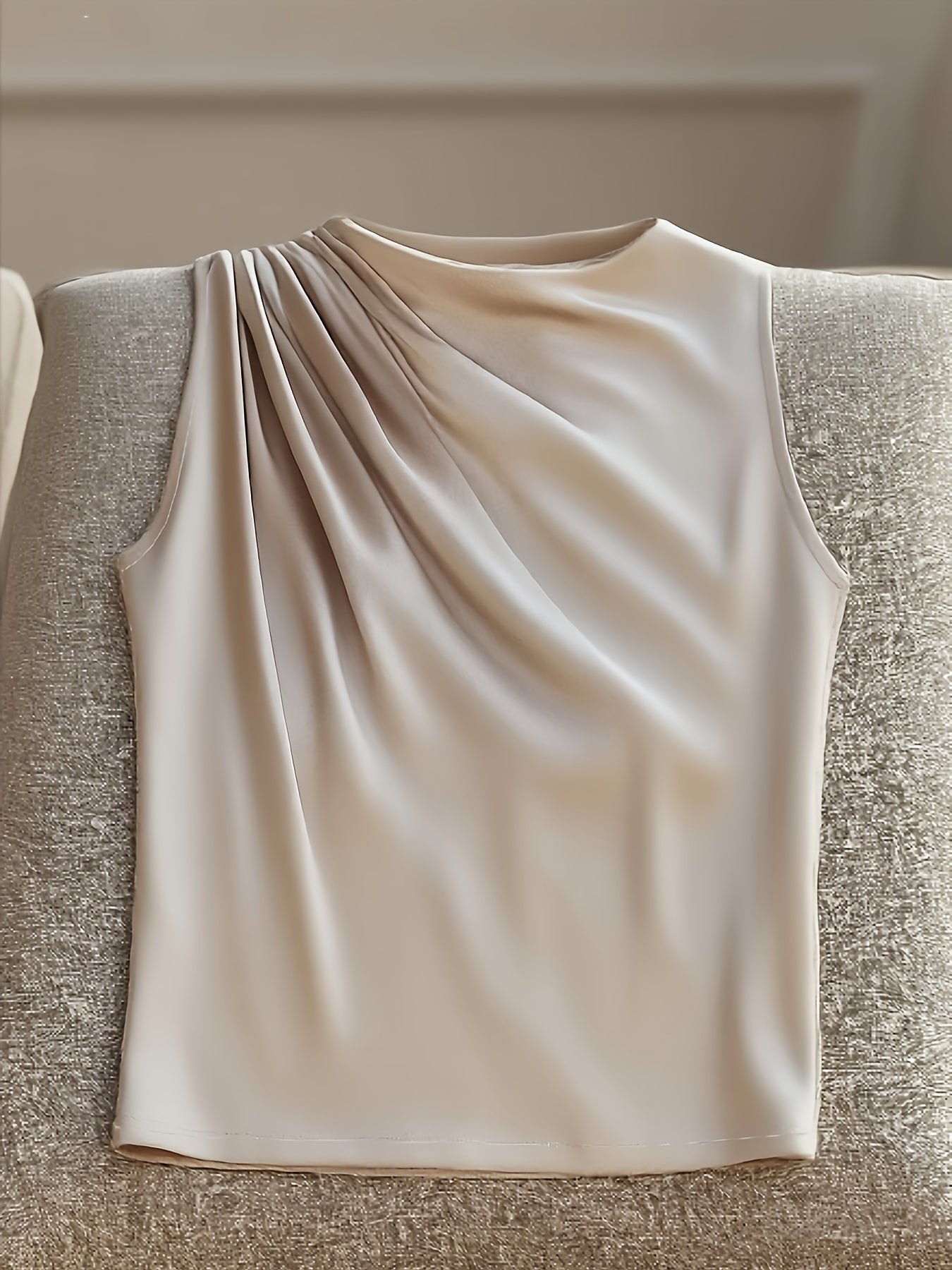 Women's Elegant Sleeveless Blouse - Beige/Neutral Shades Non-See-Through Shirt, Machine Washable Formal & Everyday Tops for Office, Parties, Casual Outfits - All-Season Women's Clothing