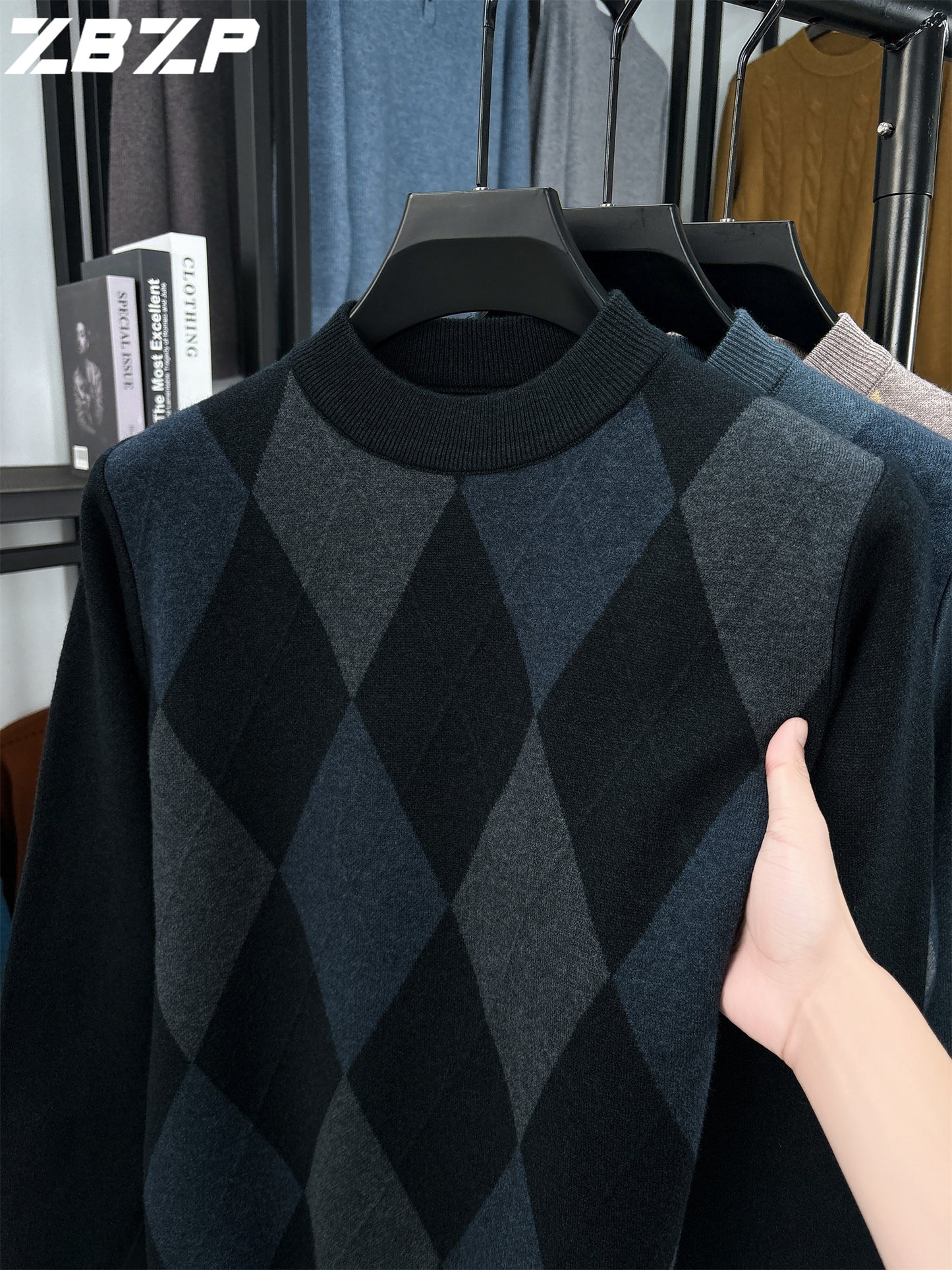 Maglione Autunno-Inverno Uomo ZBZP, Pullover Casual a Mezza Collo Caldo e Moda per Uomini di Media Età