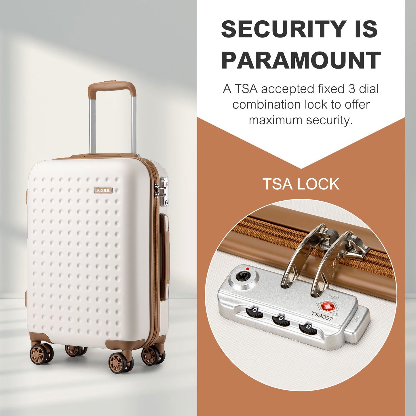 Set di 4 Valigie da 14/20/24/28 pollici Kono Elegante in ABS+PC a Pois con Guscio Rigido e Serratura TSA, Set di 4 Pezzi con Valigetta da Toilette, Bagagli da Viaggio Durevoli con Serratura TSA e Ruote Silenziose