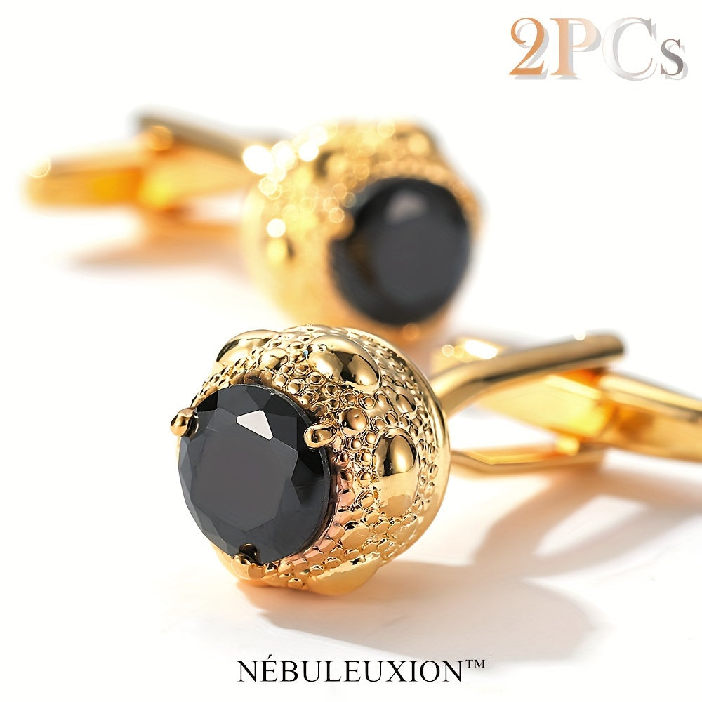 2pz Miglior Regalo e Set di Gemelli di Lusso Leggero Premium con Zirconia Nera | Gemelli da Camicia Francese | Gemelli per Matrimonio/Banchetto/Cerimonia/Affari