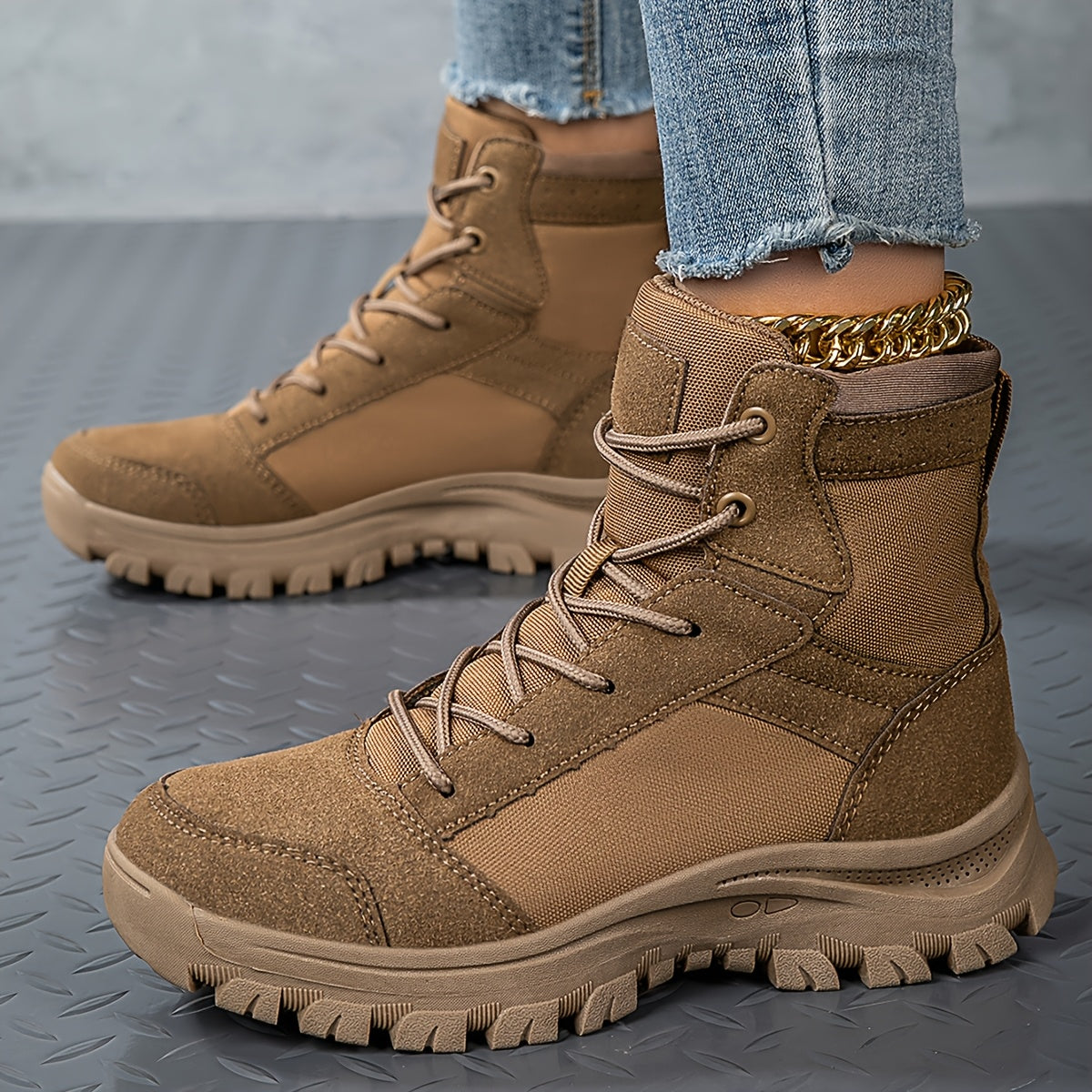 Scarpe da Trekking Donna, Stivali Tattici Antiscivolo Leggeri e Resistenti per Tutte le Stagioni, Stivaletti da Moto Mid-Cut Desert