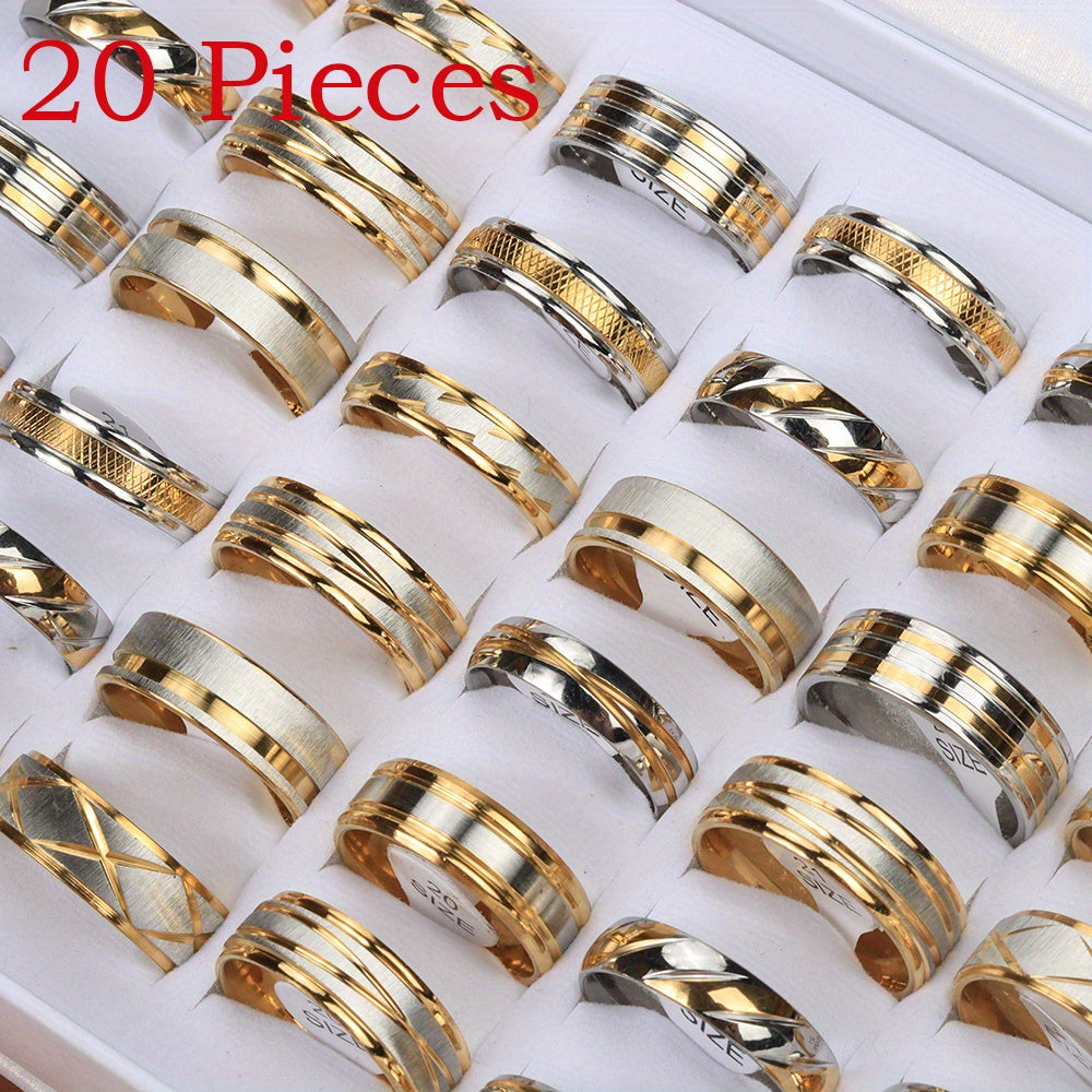 20 Anelli Alla Moda In Acciaio Inossidabile Impermeabili Di Alta Qualità Per Uomo, Da Indossare Ogni Giorno, Regalo Per Feste Di Compleanno, Anniversari