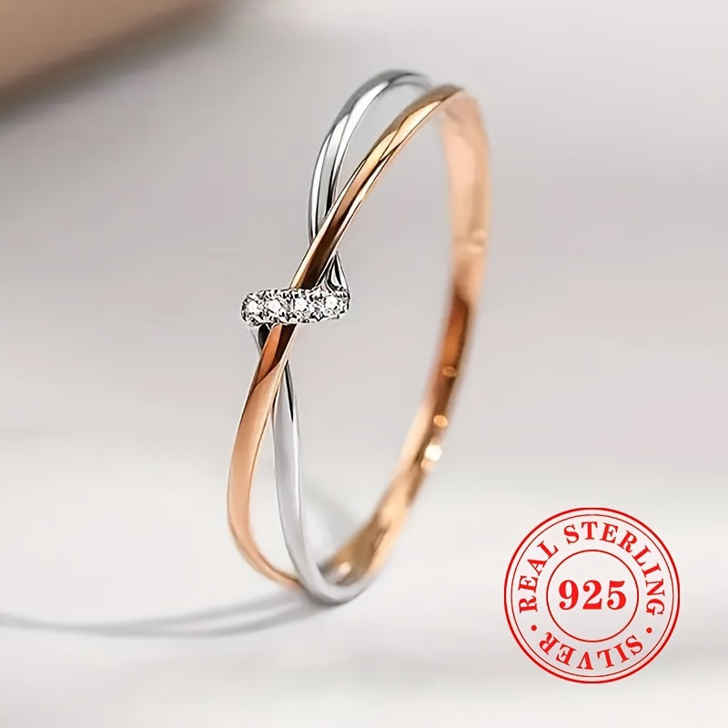 1pezzo READKISS Anello elegante S925 Sterling Silvery Double-Tone Twisted - Placcato in riodio, pietra natale di aprile, zircone cubico sintetico, gioiello versatile per tutti i giorni e feste