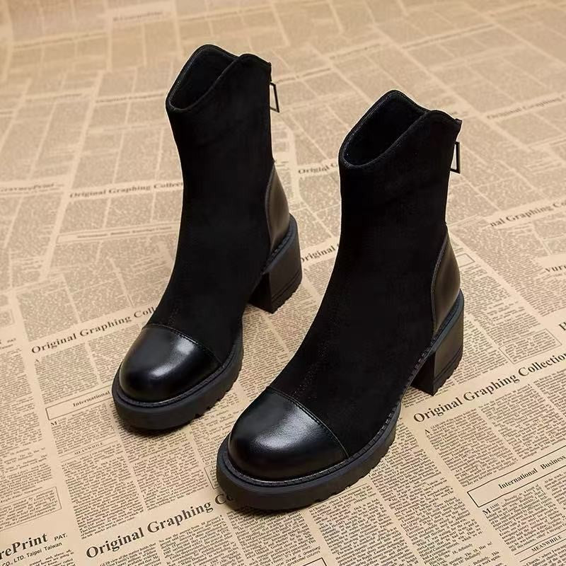 Stivali con plateau grossi da donna - Chiusura slip-on, soletta imbottita e suola in gomma antiscivolo - Scarpe per tutte le stagioni, quotidiane e formali - Stivali eleganti da donna, stivali da signora, calzature casual, calzature alla moda, amanti dell