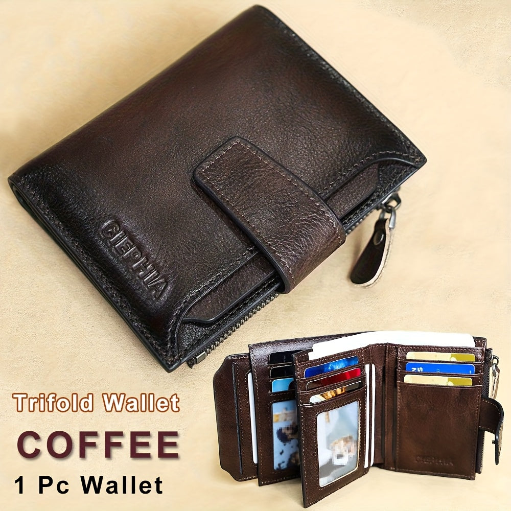 1pz Portafoglio Uomo CIEPHIA in Vera Pelle - Blocco RFID Antifurto, Marrone Scuro (Dark Tan), con Chiusura a Zip, 17 Tasche per Carte, Scomparto Monete e Finestra ID – Multi-Compartimenti Resistente ed Elegante Ideale come Regalo di San Valentino, Festa d