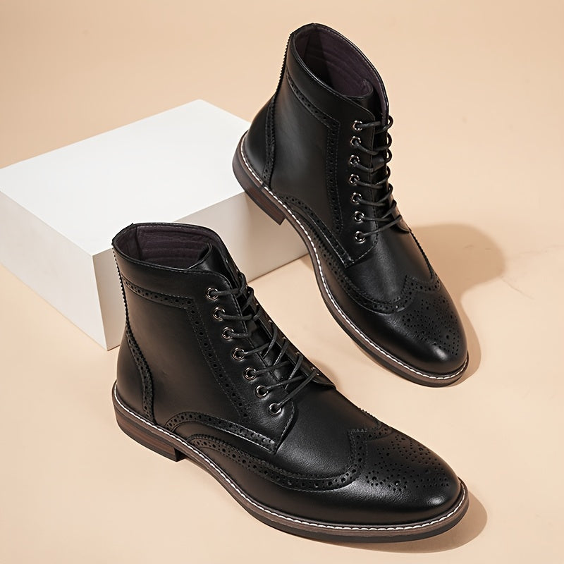 Stivali con lacci da uomo, stivaletti e stivali alti, design a punta d'ala, motivo brogue, scarpe Oxford e Derby, stivali neri e marroni, stile casual vintage britannico, comodi e resistenti, adatti per tutte le stagioni