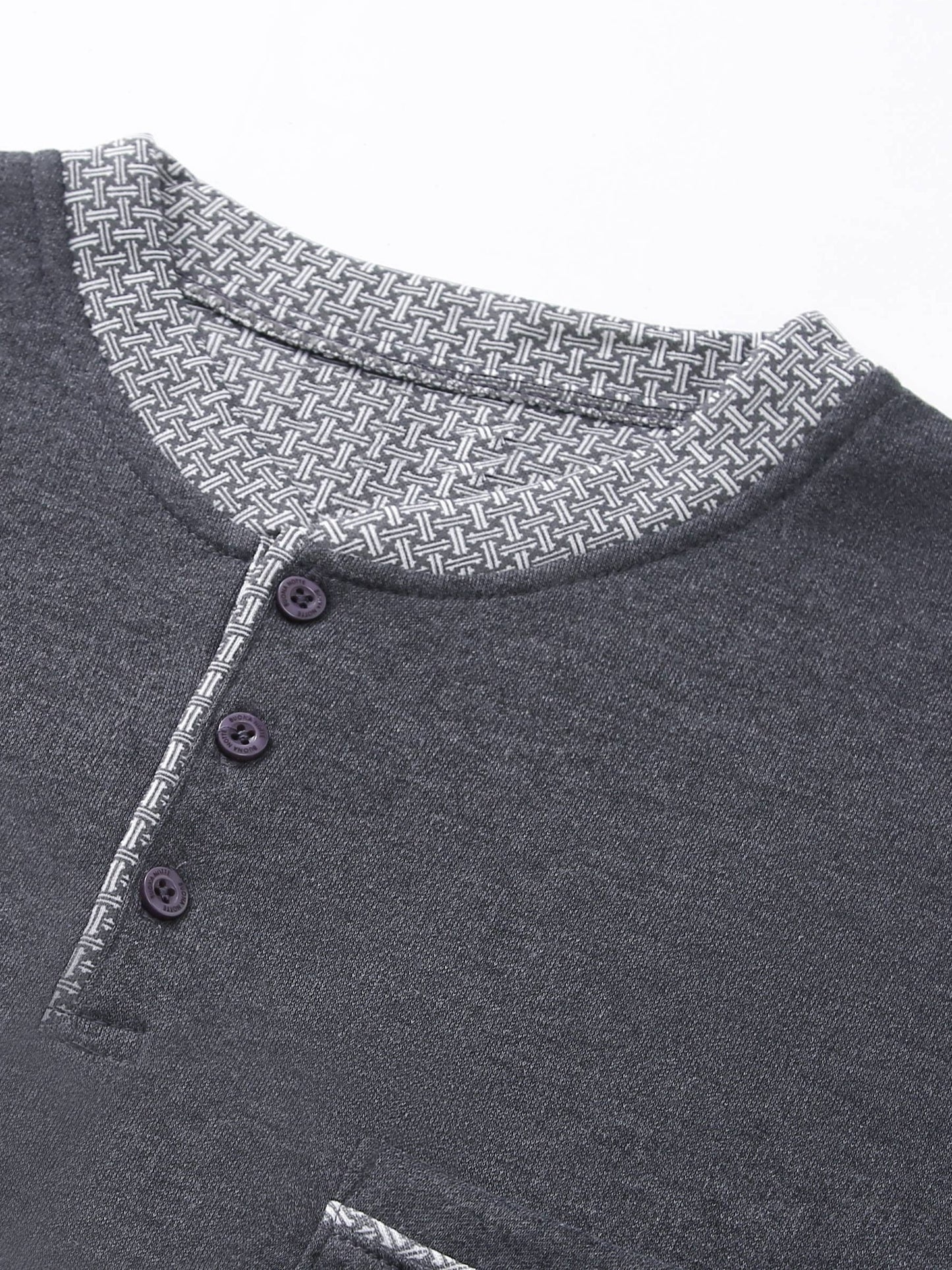 Pigiama invernale da uomo in pile, pigiama casual in poliestere lavorato a maglia, manica lunga, scollo Henley, motivo geometrico, vestibilità comoda, abbigliamento da notte per uso domestico