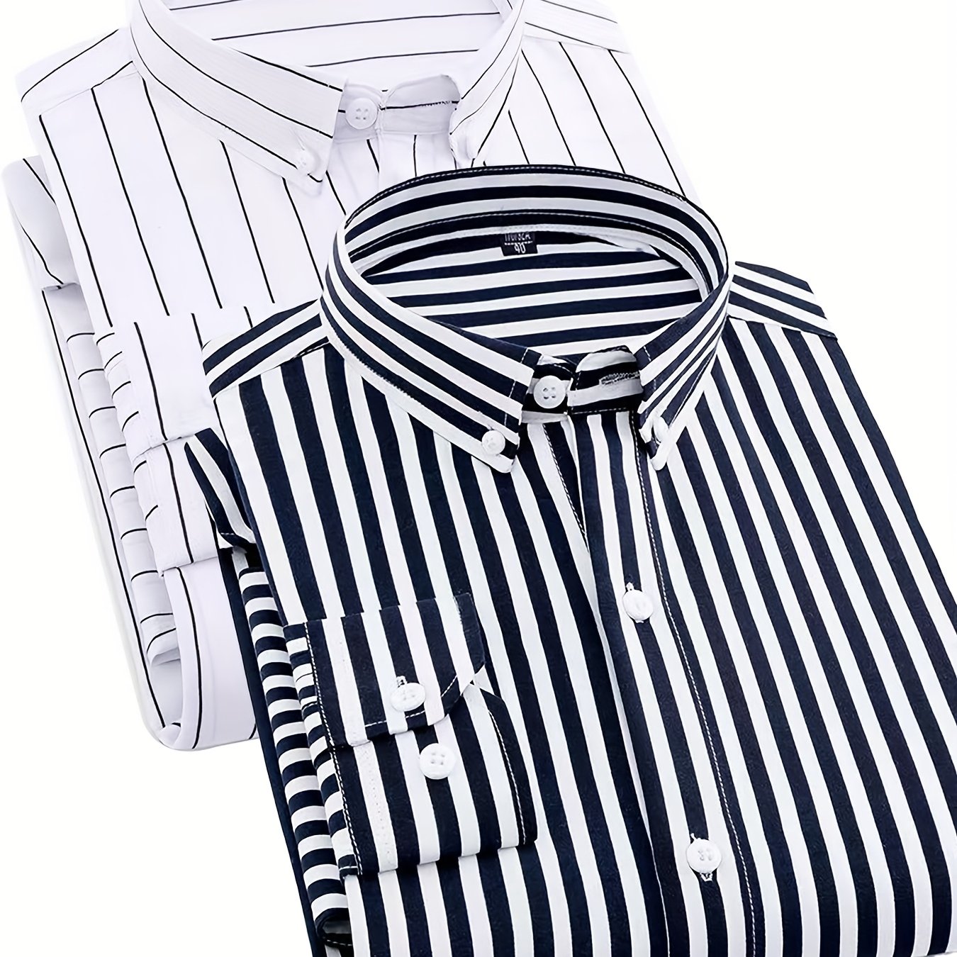 1+1pz Camicia Uomo a Righe con Maniche Lunghe - Colletto Casual, Tessuto Leggero, Ideale per Vacanze al Mare, Appuntamenti e Regali, Top Classico a Righe