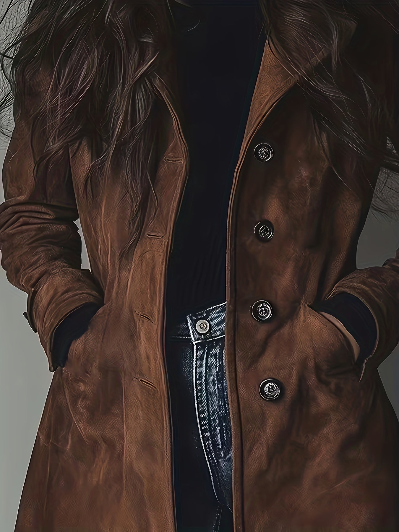 Women's Elegant Vintage Brown -Effect Coat - Classic Lapel Collar & Single-Button Closure, H-Line Silhouette, Machine Washable Winter Jacket for Office, Formal & Casual Attire - Durable All-Season Outerwear with Retro Style & Structured Fit - Timeless Wom