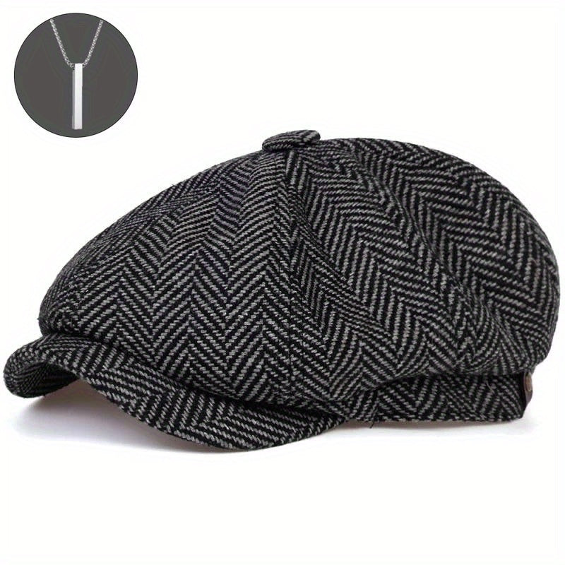 2-Pack: 1 Cappello più 1 Collana, Cappello Newsboy per Uomo, Cappello Tweed Gatsby, Cappello Ivy Cabbie, Cappello da Golf con Cima Piana per Padre, Donna, Unisex