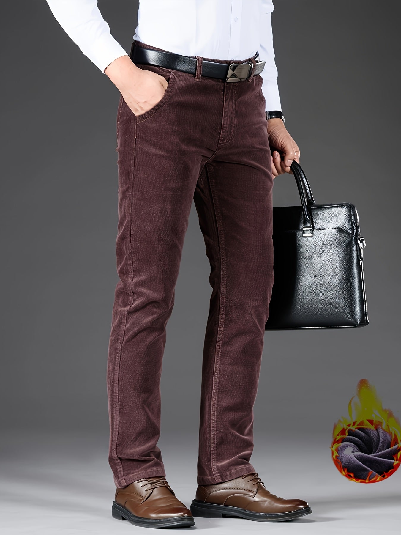Uomo Pantaloni Slim-Fit a Gamba Dritta - Tuta Ufficio e Casual per Tutte le Stagioni, Lavabili in Lavatrice - Marrone Elegante, Design Versatile, Finitura di Alta Qualità, Abbigliamento Business
