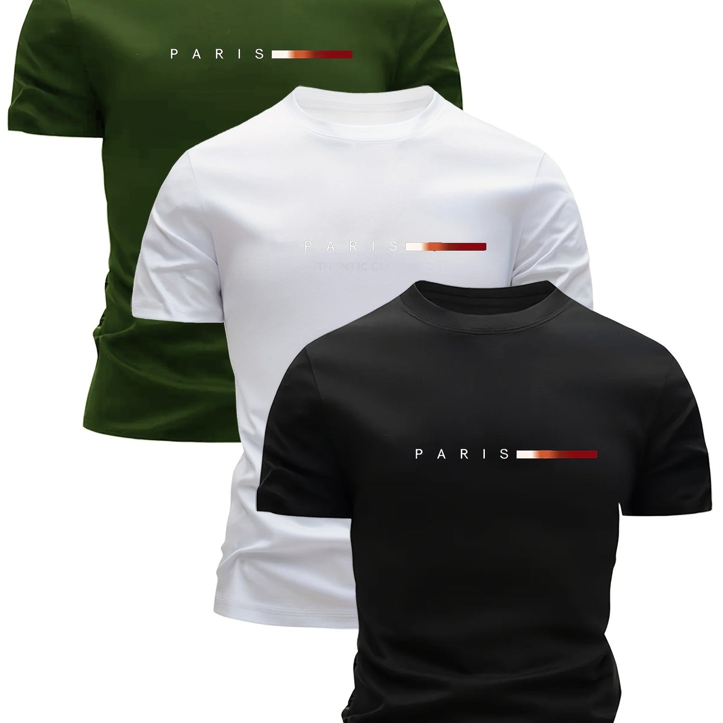 3pcs Magliette da uomo leggere con scollo rotondo - Asciugatura rapida, traspiranti, che assorbono il sudore, design stampa Parigi, vestibilità regolare, abbigliamento casual per tutte le stagioni, regalo ideale per gli uomini, maglietta casual | Magliett