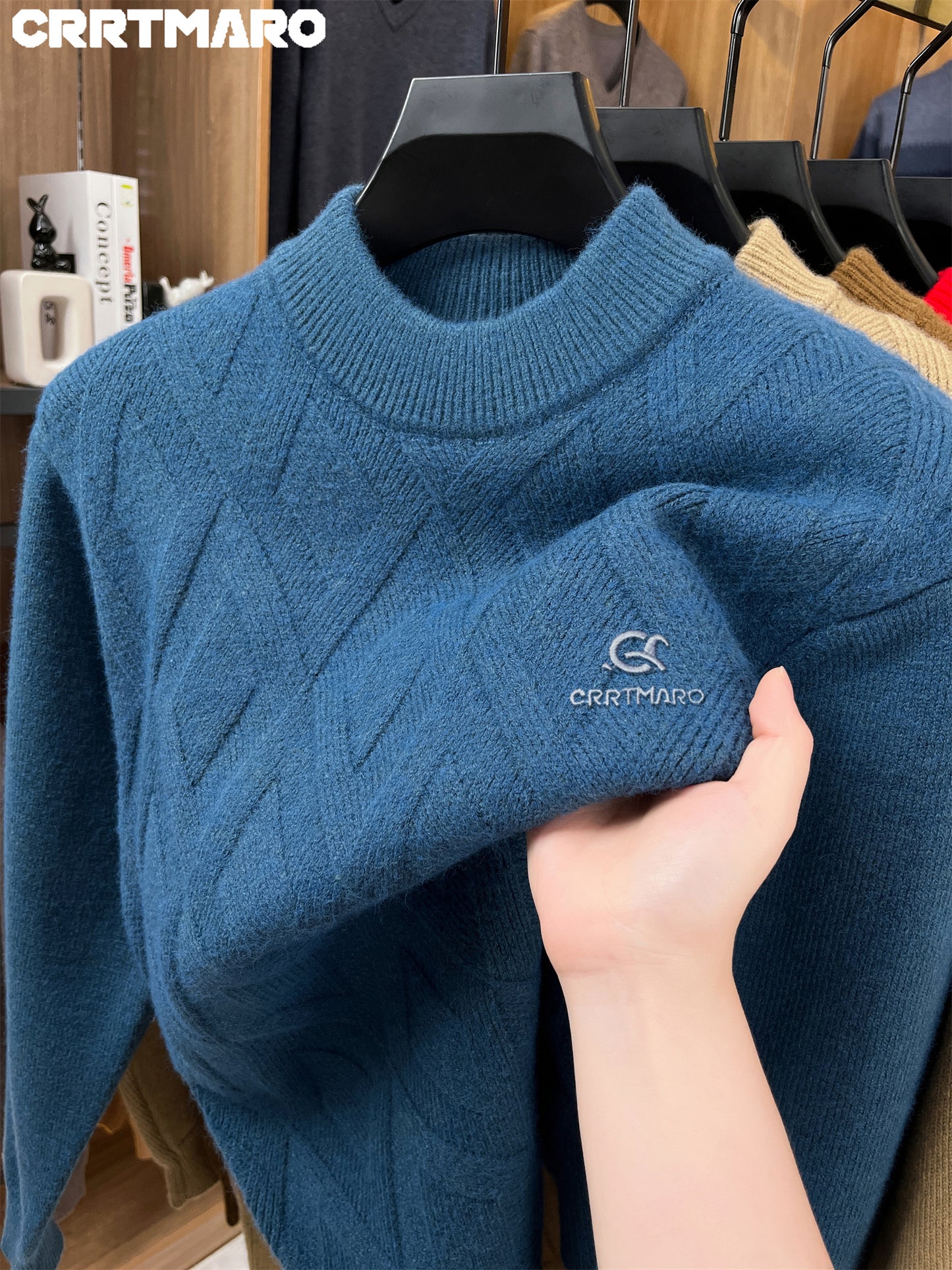 Maglione termico da uomo CARTMARO - Maglione invernale pesante con scollo rotondo, strato base spesso per il freddo per abiti formali e quotidiani - Marrone/rosso scuro - Maglione facile da curare per ufficio, feste, abbigliamento casual - Abbigliamento a