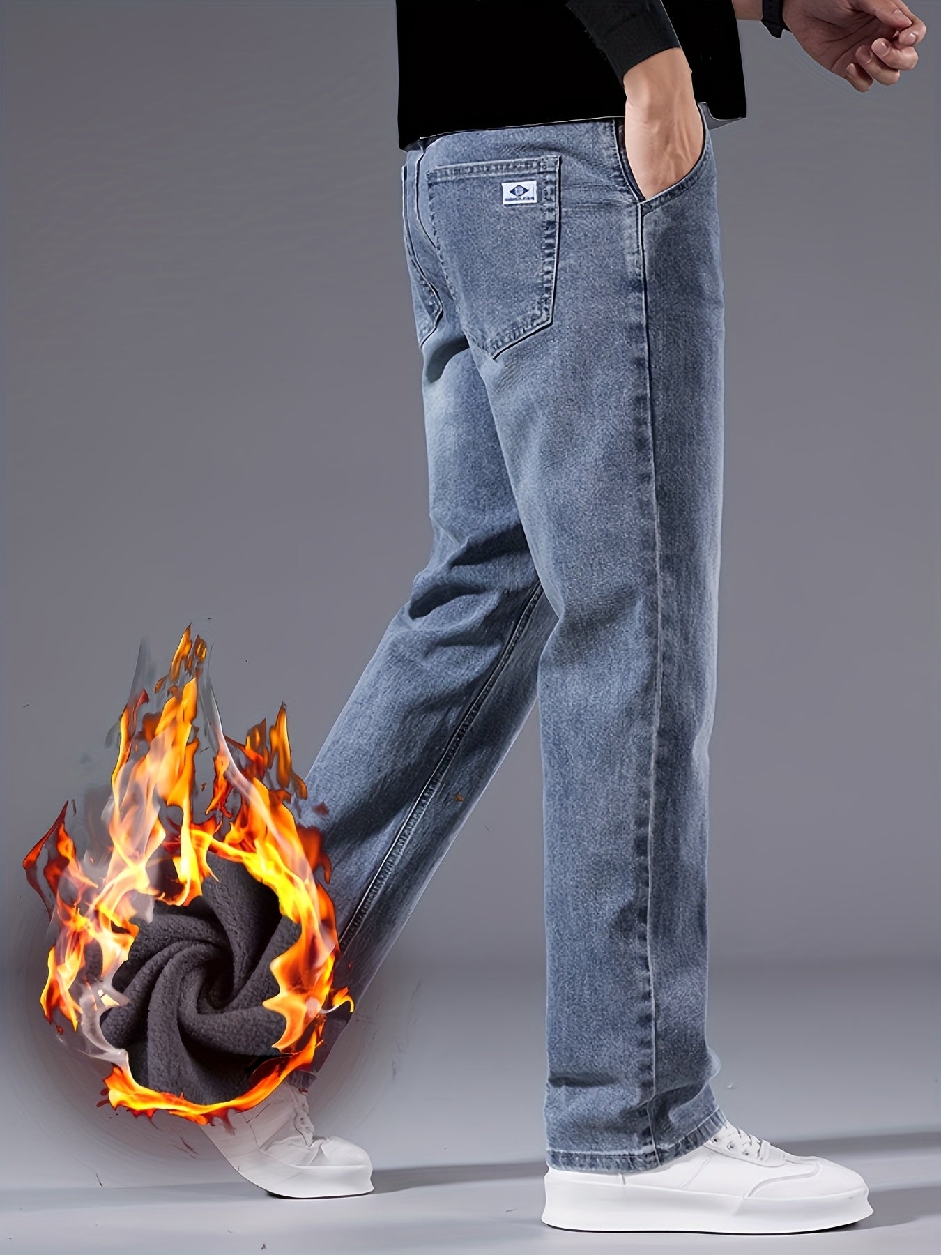 092+1# Nuova Arrivo Invernale Jeans Minimalisti Spessi Foderati in Pile Elasticizzati