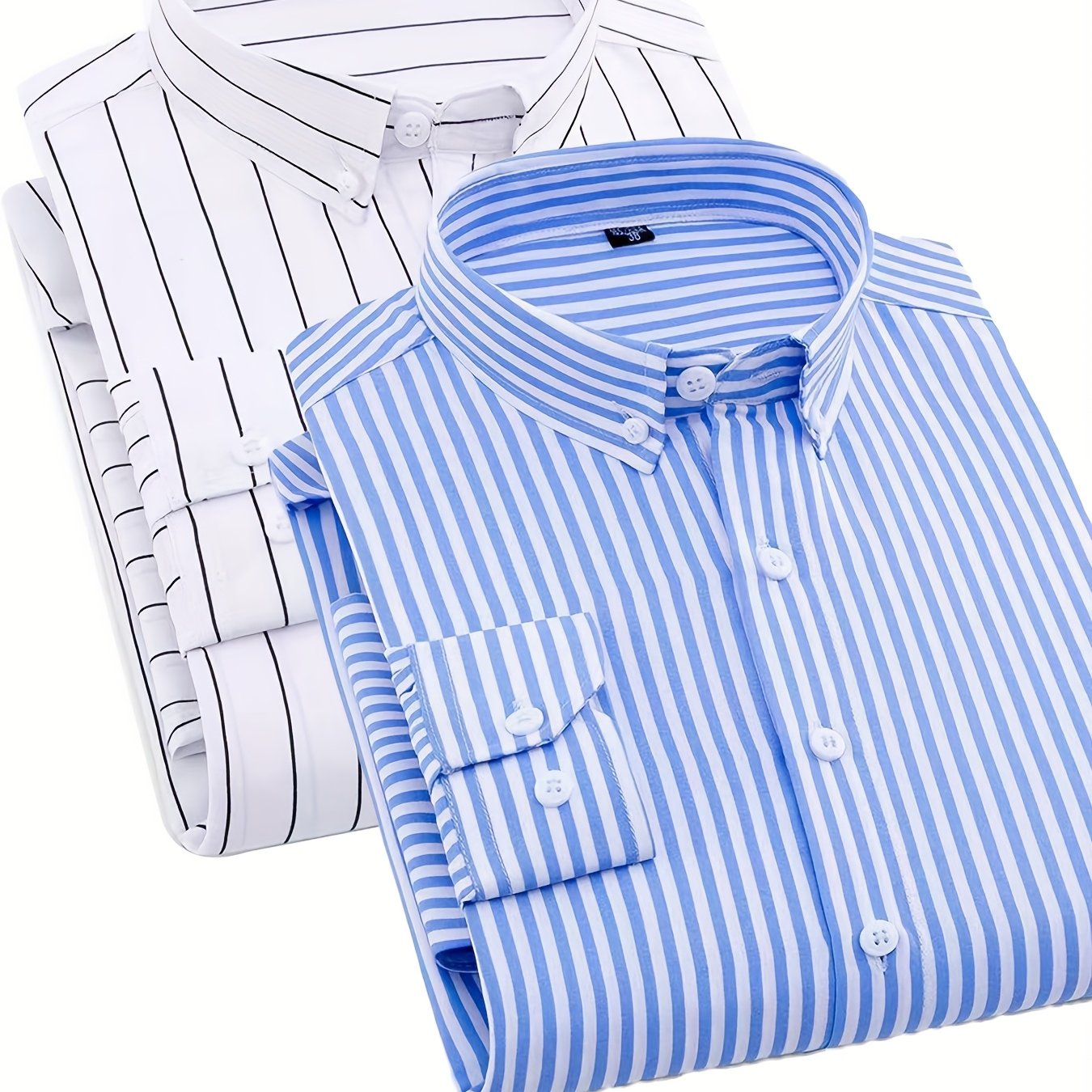 1+1pz Camicia Uomo a Righe con Maniche Lunghe - Colletto Casual, Tessuto Leggero, Ideale per Vacanze al Mare, Appuntamenti e Regali, Top Classico a Righe