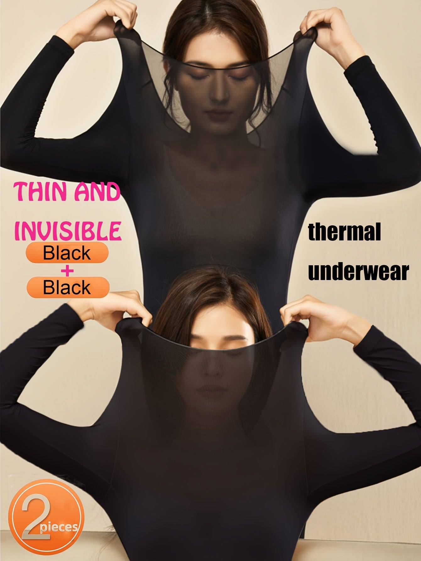 2pcs Sottovesti Caldi Ultra Sottili, Top Slim Fit a Manica Lunga Morbido e Confortevole ad Alta Elasticità, Intimo e Biancheria da Notte da Donna