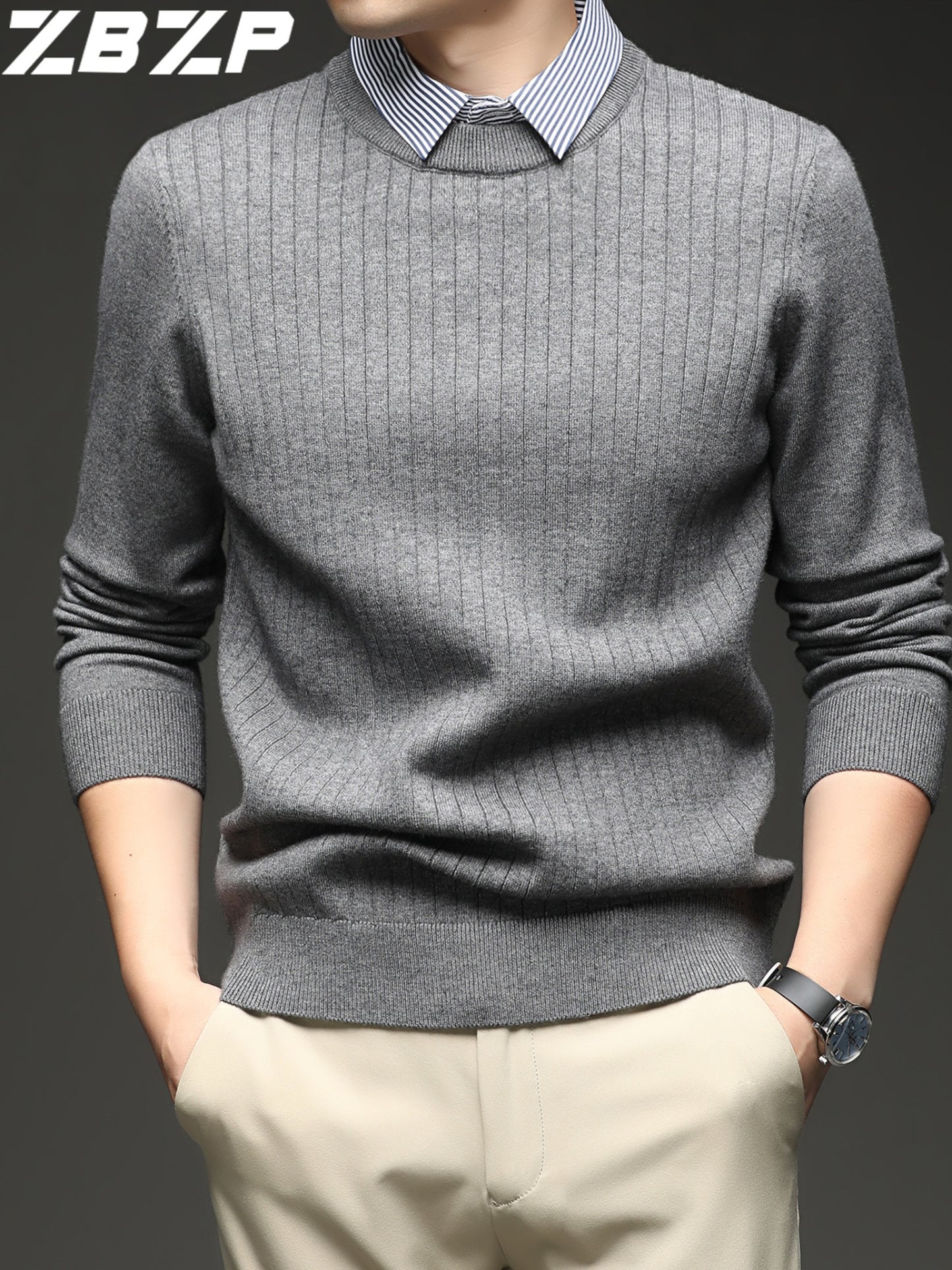 ZBZP Autunno e Inverno Maglione Spesso a Due Pezzi per Uomo con Colletto Camicia, Realizzato in 500 Grammi di Misto Velluto, Un Maglione a Maglia per Abbigliamento Maschile.