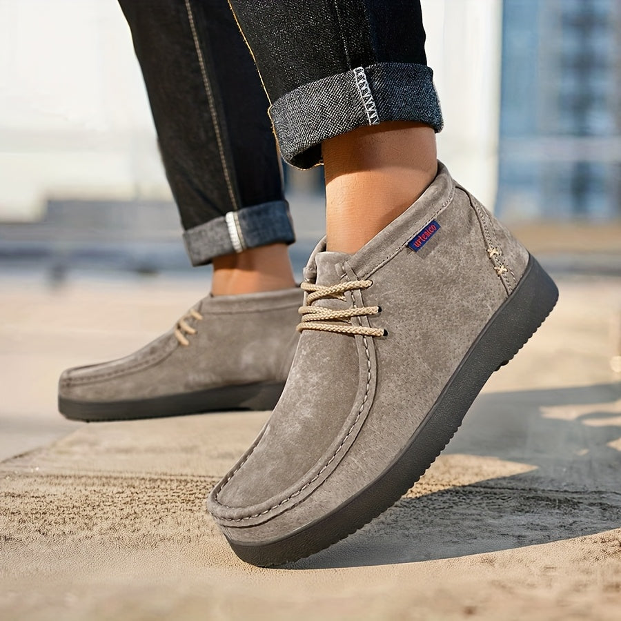Stivali casual da uomo in pelle autentica con cuciture a mano, suola morbida e spessa, resistenti e antiscivolo, design classico retrò, ideali per lavoro e uso quotidiano