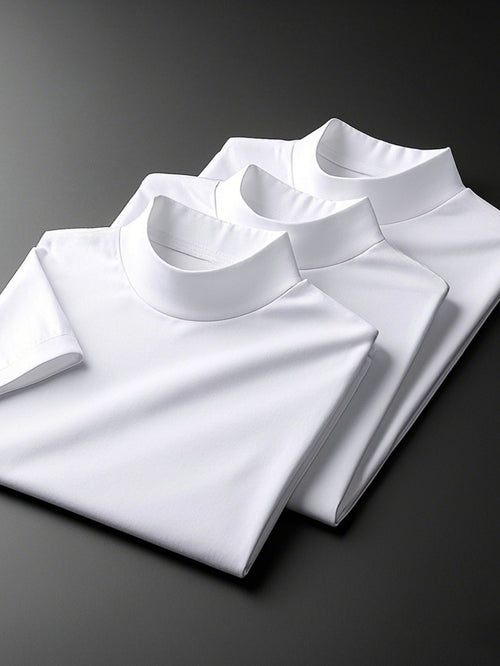 3pezzo Magliette Casual da Uomo a Manica Corta con Collo Alto - Tessuto Morbido, Leggero e Traspirante per la Primavera e l'Estate, Abbigliamento Casual|Stile Casual|Tessuto Elasticizzato